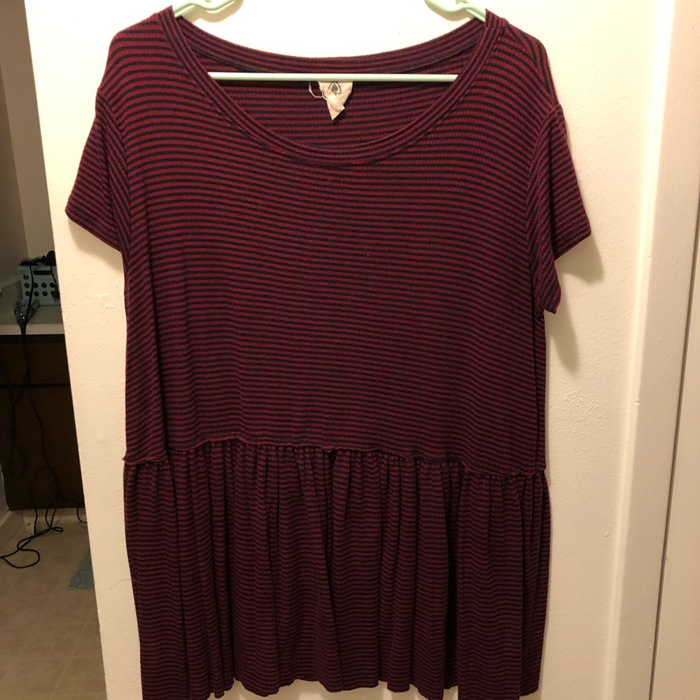 Red and Black Striped Peplum Top
